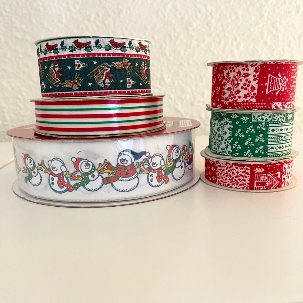 Vintage Lot Of 6 Rolls Of Christmas Ribbon